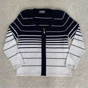 Dylani Knitwear Cardigan Black Tan Striped Full Zip Classic Old Money Stately XS